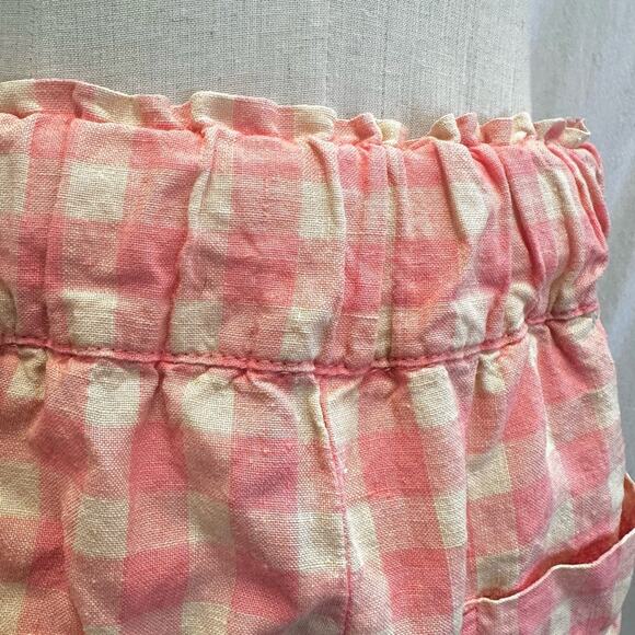 Lou & Grey Gingham pink/beige 100% Linen pull on high rise shorts size small - Picture 10 of 16